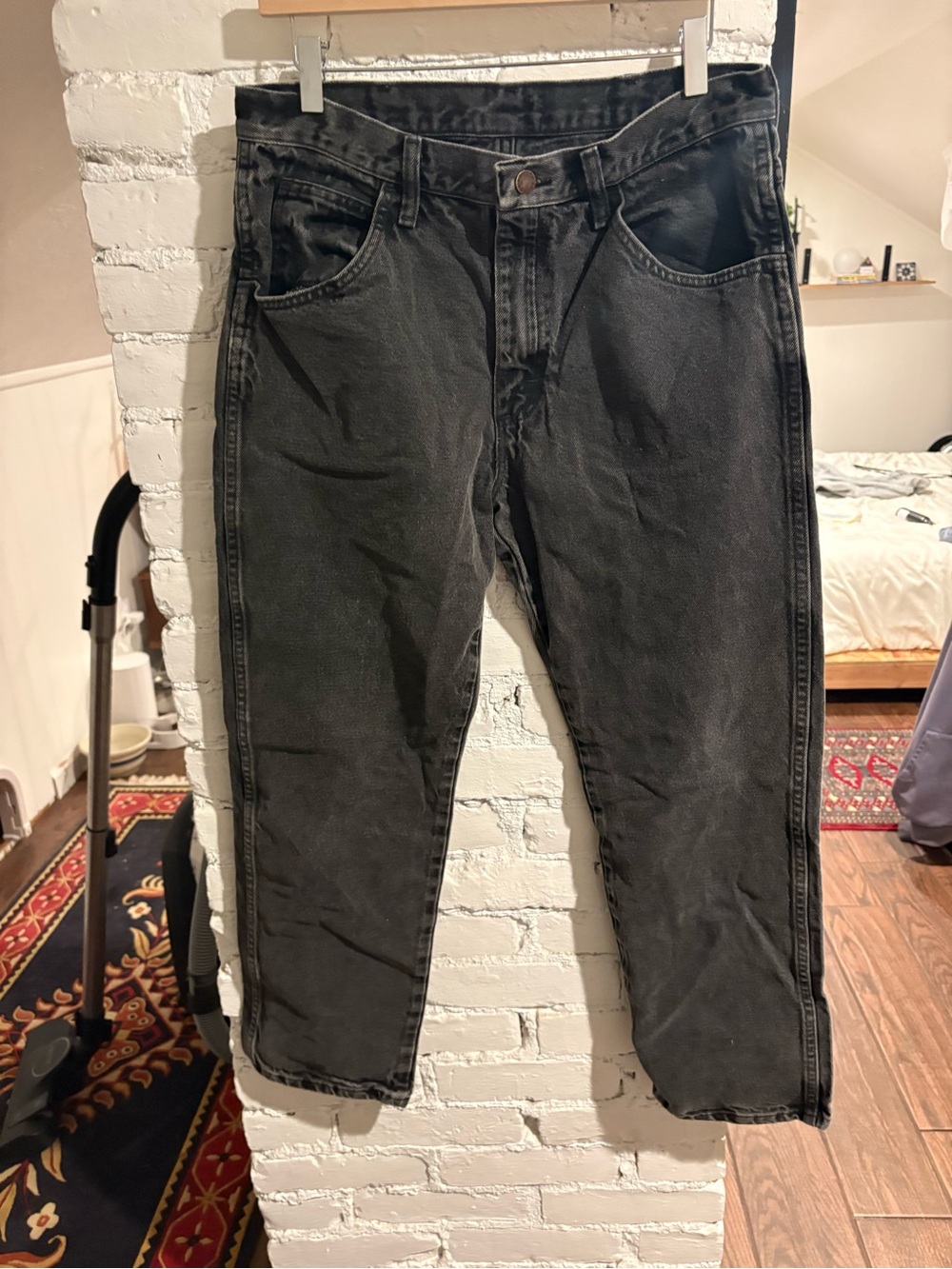 Men's Rustler Jeans Black Washed Jeans - Classic Straight Fit 34 x 29
